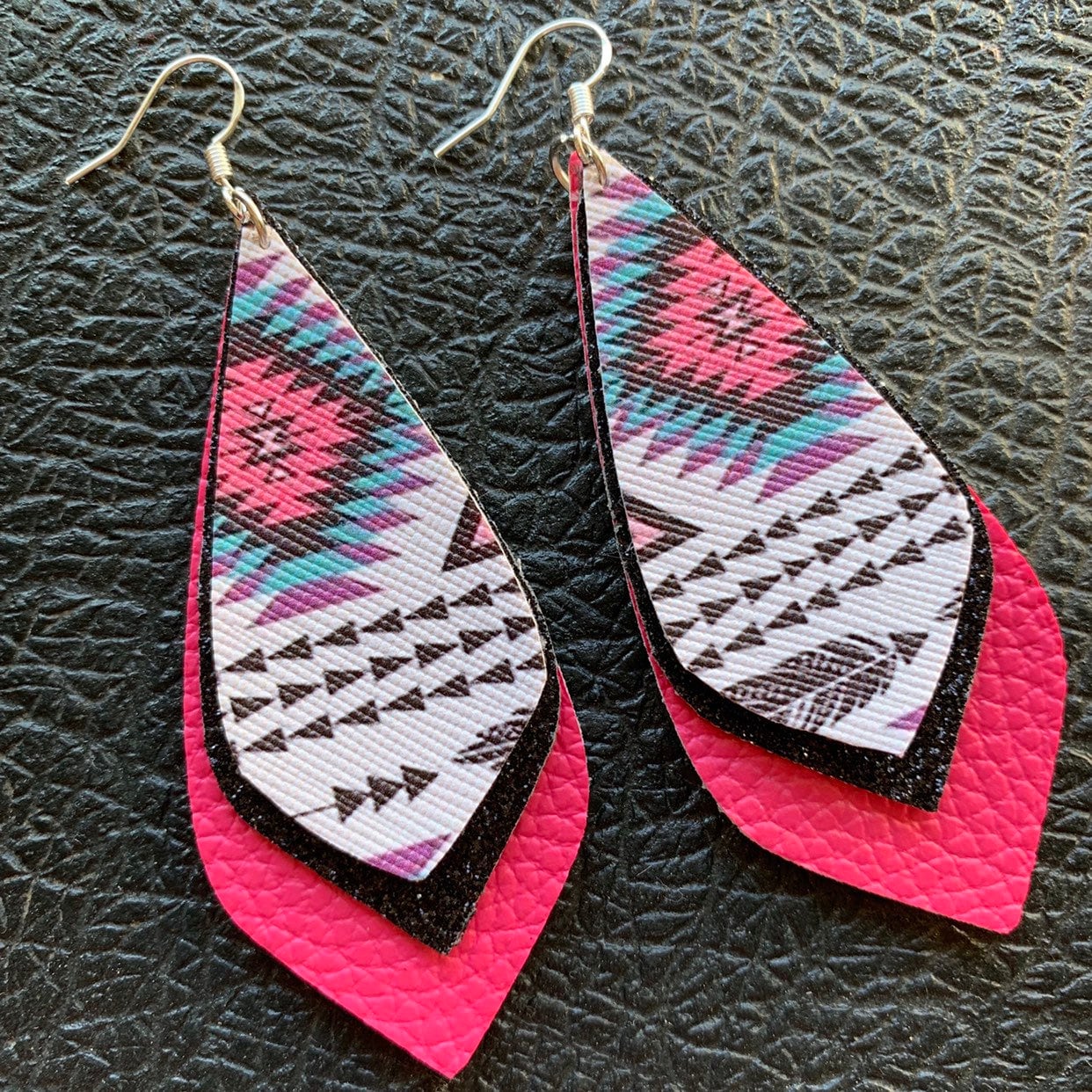 Pink and Turquise Aztec Earrings