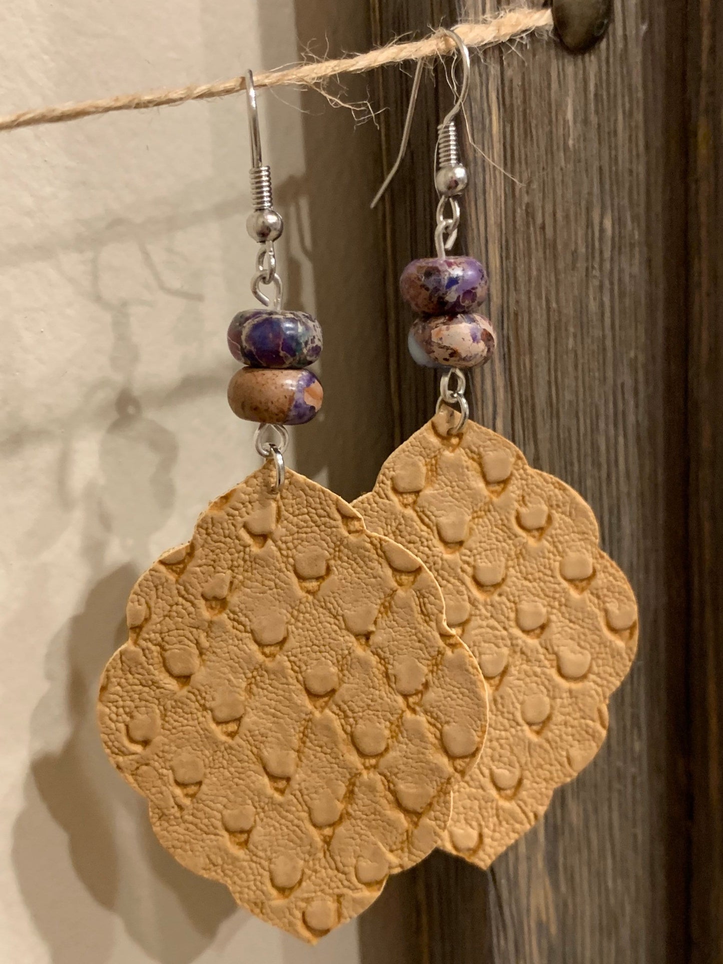 Ostrich Print Leather Earrings