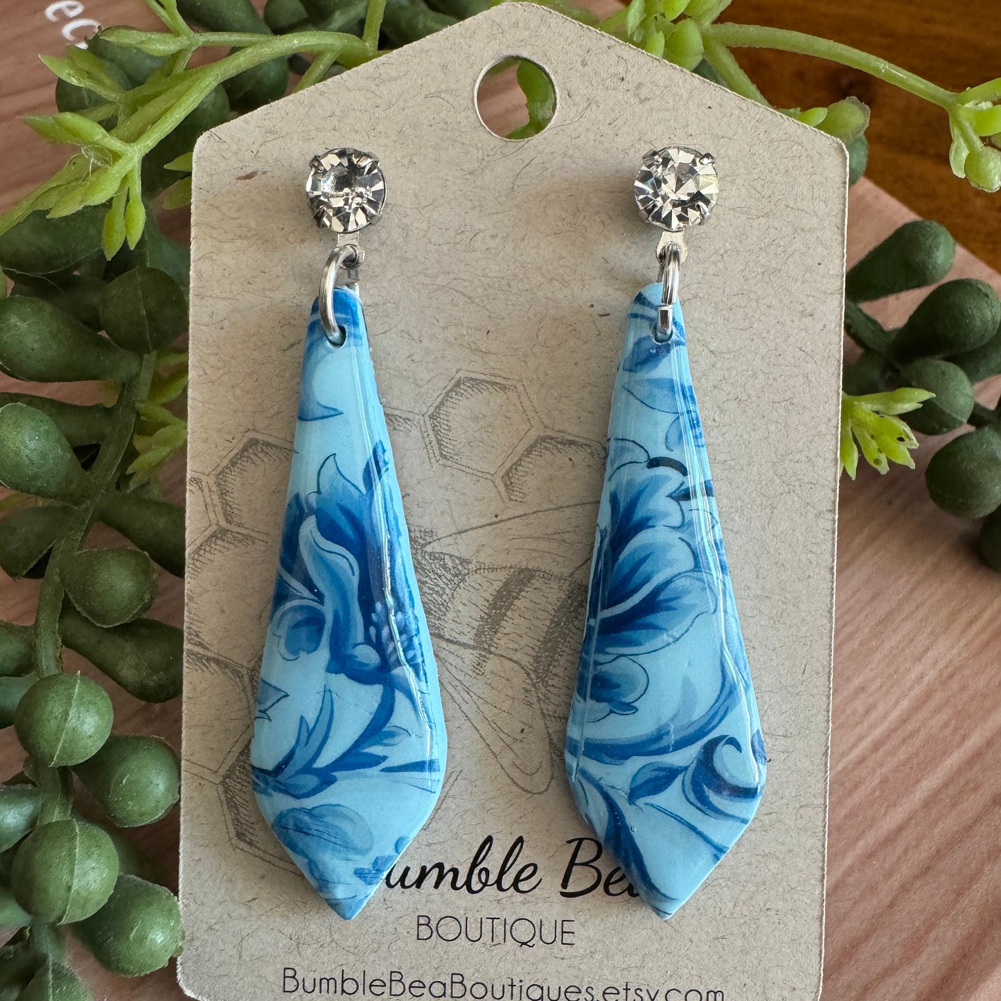 Something Blue Floral Appliqué Clay Earrings