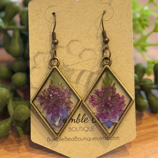 Purple Dried Flower Earrings