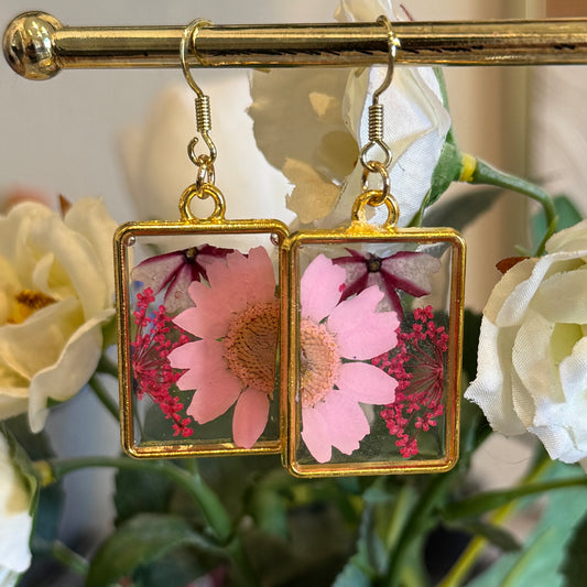 Pink Dried Flower Earrings