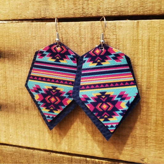Colorful Aztec Print Faux Leather Earrings