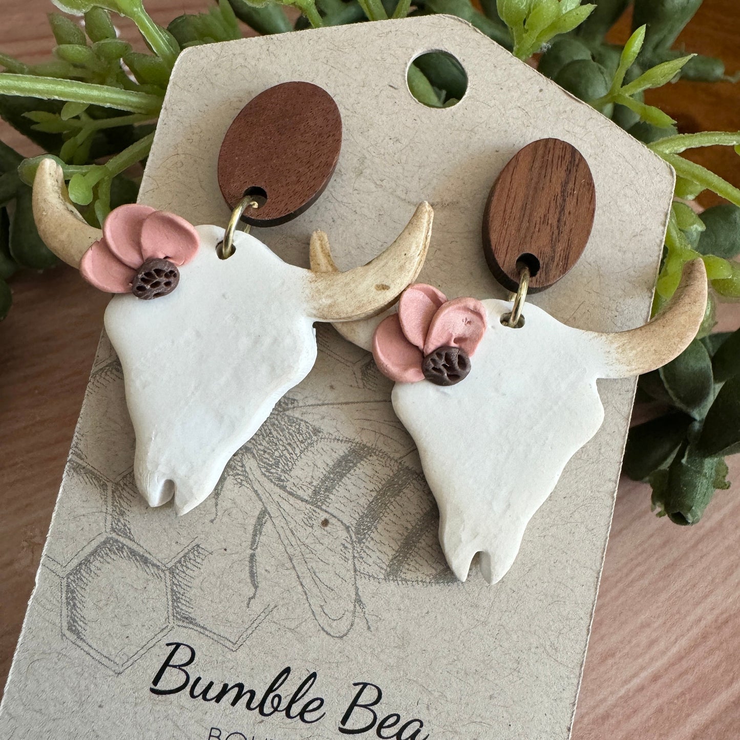 Skull Flower Clay Earrings
