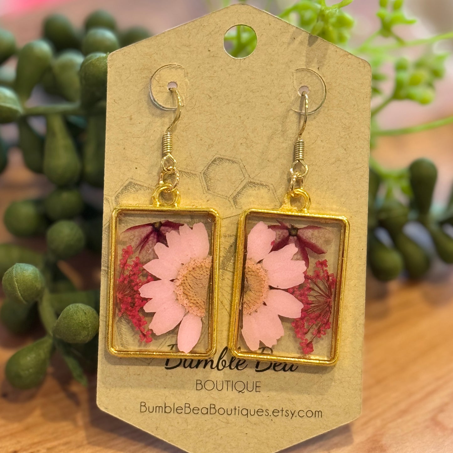 Pink Dried Flower Earrings