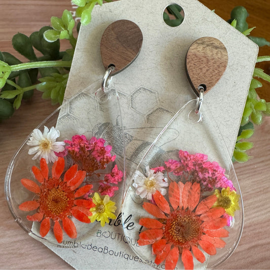 Orange & Pink Flora Resin Earrings