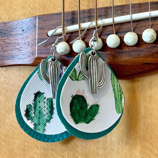 Faux Leather Cactus Earrings with Charm