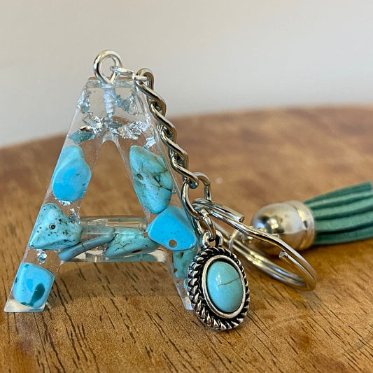 Turquoise Resin Initial Keychain