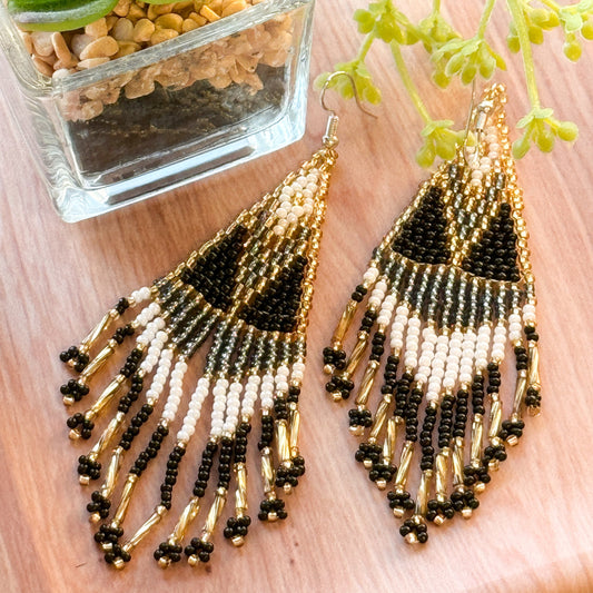 Black and Gold  Aztec Beaded Earrings