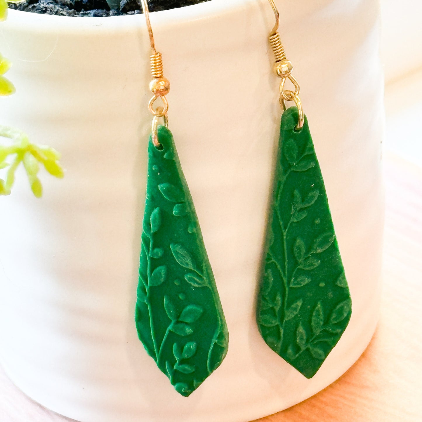 Emerald Green Embossed Clay Earrings