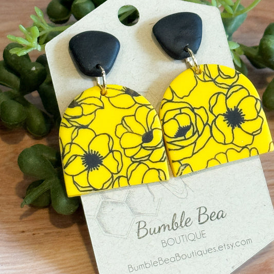 Painted Yellow Poppy Clay Earrings