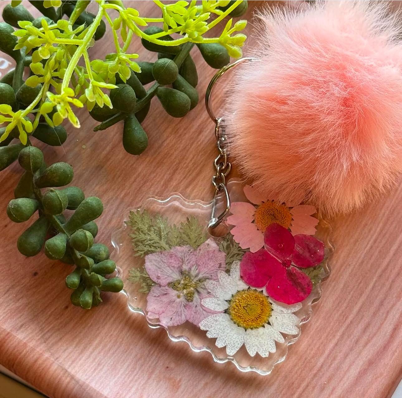 Heart Shaped Floral Resin Keychain